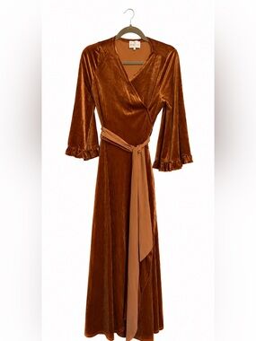 Dainty Jewells Rust Velvet Wrap Dress Size Small Modest Maxi Dress Long Sleeve